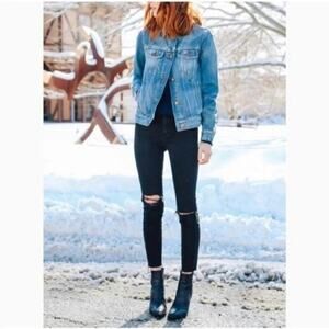 Madewell 9” High Rise Skinny Jeans Raw Hem Ripped Fray Distressed  Black Size 29